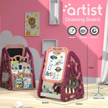 72cm Multi-functional Artistic Drawing Board With Book Shelf - Pink